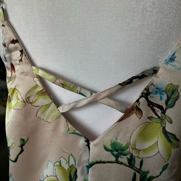 Staccato pastel peach floral satiny v-neck hi-low tank/camisole top blouse M - Picture 5 of 13